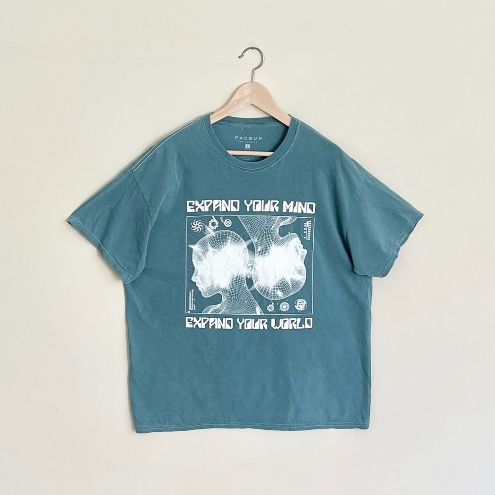 PacSun Expand Your Mind Cyber Graphic Teal T Shirt Adult size Large